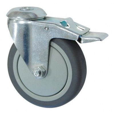 Колесо А 100 (007-063-100) с кронштейном поворотным пластик/TPR с отверстием 12,5 с тормозом