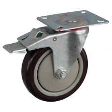 Колесо А 125 (002-061-125) с кронштейном поворотным пластик/полиуретан с тормозом