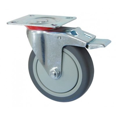 Колесо А 125 (002-063-125) с кронштейном поворотным пластик/TPR с тормозом