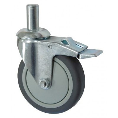 Колесо А 125 (011-063-125) с кронштейном поворотным пластик/TPR с осью fi.22 с тормозом