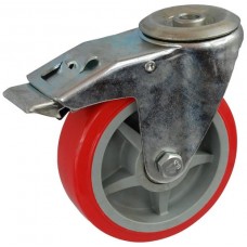 Колесо А 200 (007-210-200) с кронштейном поворотным пластик/полиуретан с отверстием 16,5 с тормозом