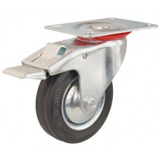 Колесо А 75 (002-001-075) с кронштейном поворотным металл/резина с тормозом 