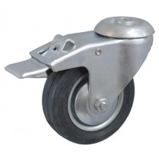 Колесо А 75 (007-001-075) с кронштейном поворотным металл/резина с отверстием 10,5 с тормозом