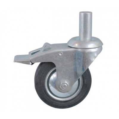 Колесо А 75 (011-001-075) с кронштейном поворотным металл/резина с осью fi.20 с тормозом