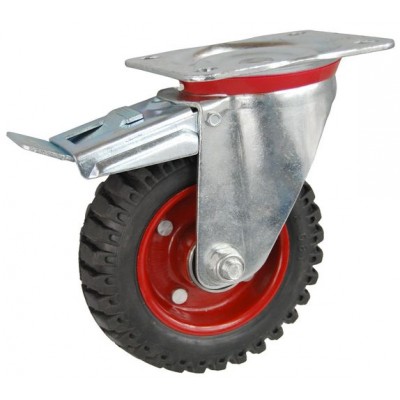 Колесо С 160 (102-200-160) с кронштейном поворотным металл/резина с шариковым подшипником с тормозом