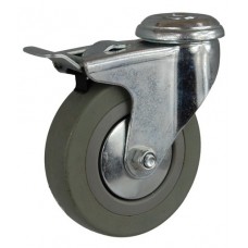 Колесо G 100 (257-100-100) с кронштейном поворотным пластик/резина с отверстием Ф12,5 с тормозом