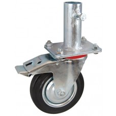 Колесо RA 200 (002-001-200R1) с кронштейном поворотным металл/резина с креплением под круглый профиль с фиксирующими болтами с тормозом