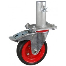 Колесо RA 160 (002-009-160R2) с кронштейном поворотным металл/резина сборный диск с креплением под круглый профиль с фиксирующими болтами с тормозом