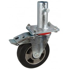 Колесо RA 200 (002-250-200R1) с кронштейном поворотным алюминий/резина с крепление под круглый профиль с фиксирующими болтами с тормозом