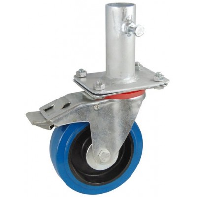 Колесо RA 200 (002-065-200R1) с кронштейном поворотным эластик с креплением под круглый профиль с фиксирующими болтами с тормозом